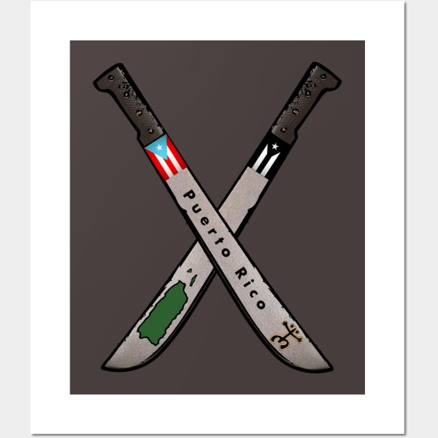 Puerto Rico Machete Flag Map Coqui Taino Wall Art by SoLunAgua